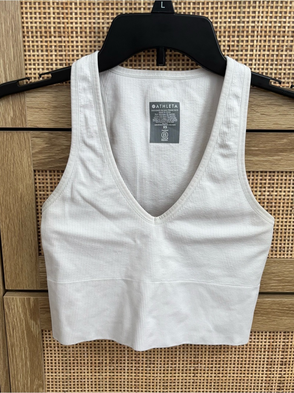 Athleta White Ribbed V-Neck Crop Tank Top